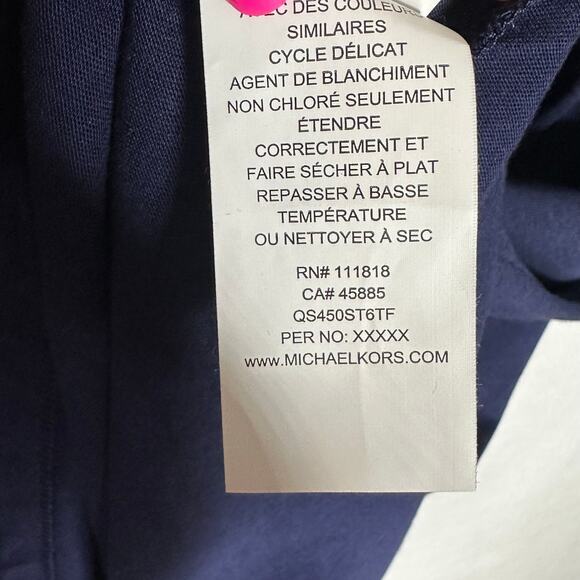 Michael Kors Women’s Navy Cotton Modal Tee Chiffon Sleeve Designer Top Medium - Picture 10 of 13